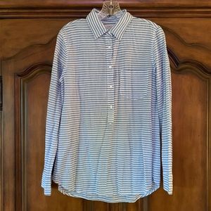 J Crew Blue Stripe Rumpled Popover Shirt
